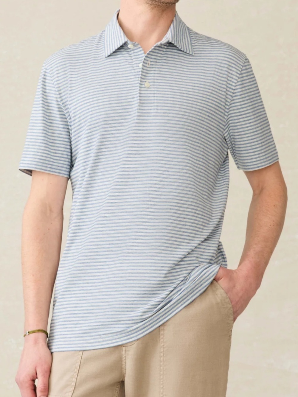 FAHERTY Men's XXL Movement Striped Polo Shirt Blue & White Striped